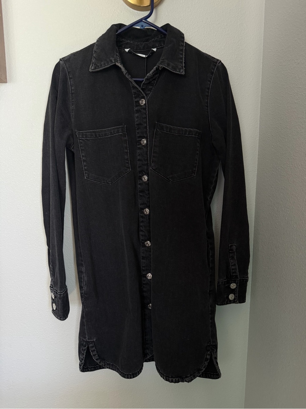 Zara Black Long Sleeve Button-Front Dress
